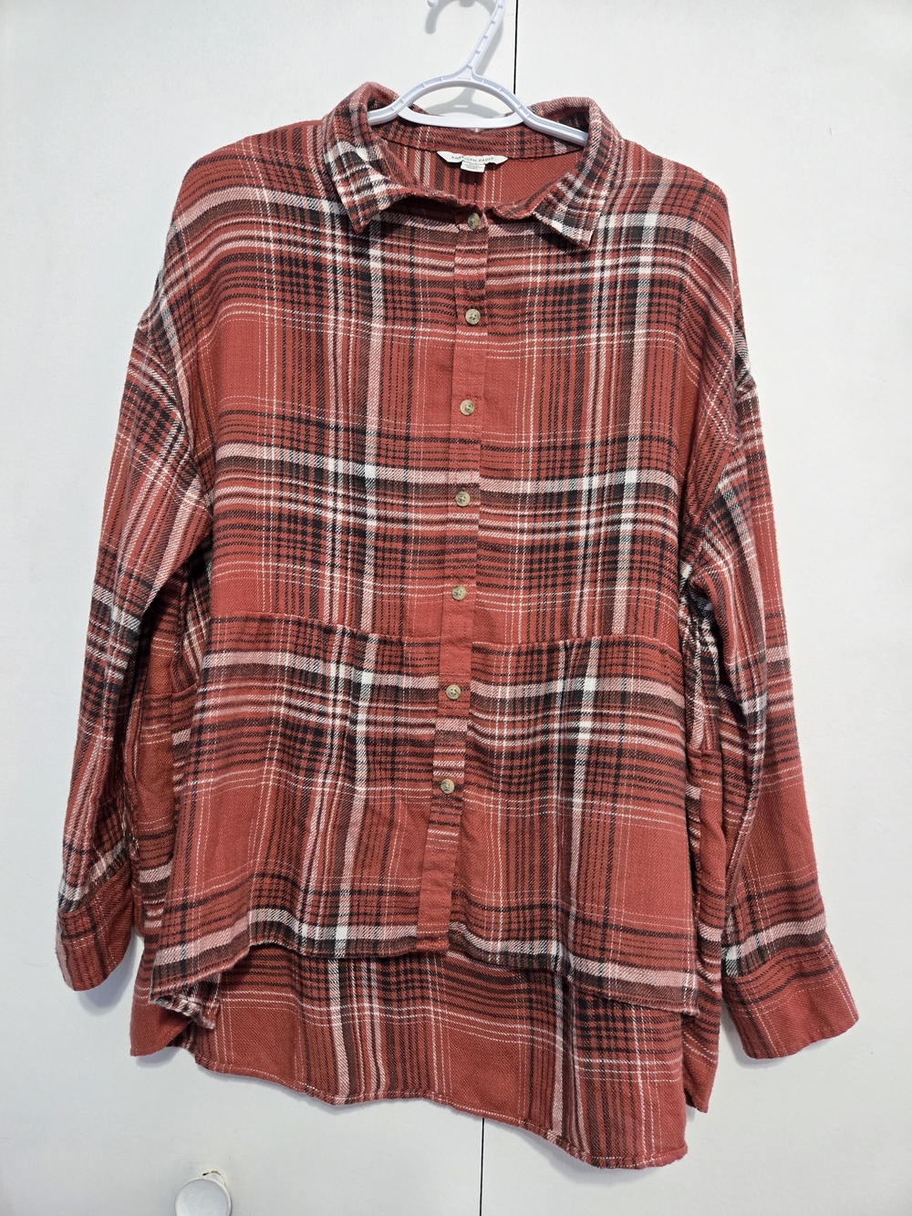 American Eagle Oversized Plaid Button Front Shirt Shacket Rust Small